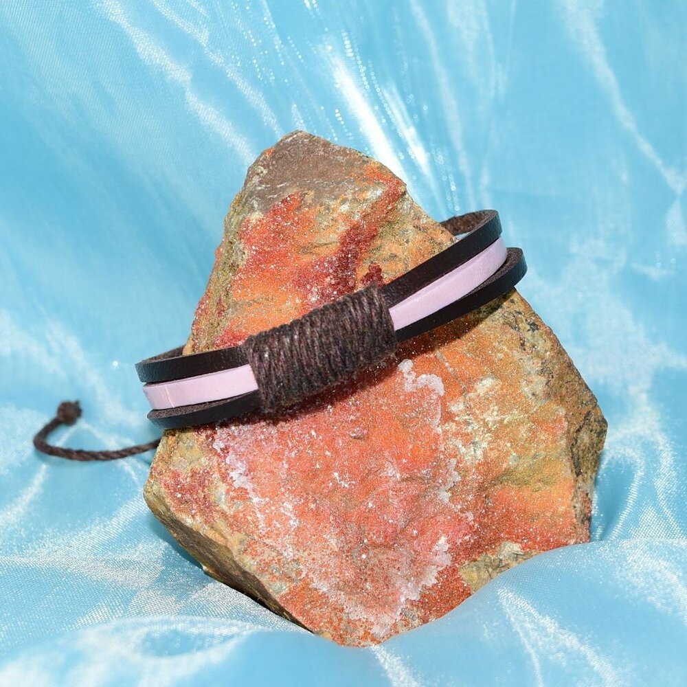 Skye Lane Hemp Accent Boho Tie Leather Bracelet Brown Pink Mens Gift Packaged - Picture 9 of 9
